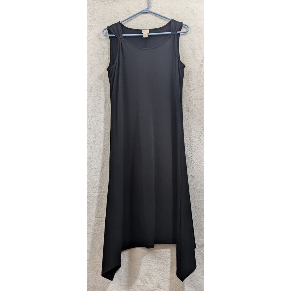Chico's sz 1 Slinky Stretchy Midi Length Dress asymmetric black tank 1580